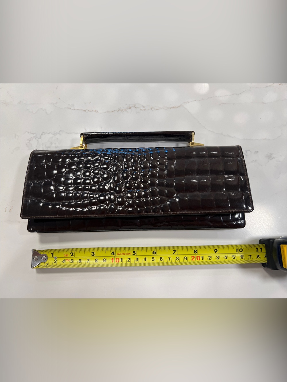 Vintage Croc-Embossed Wristlet Clutch in Dark Brown